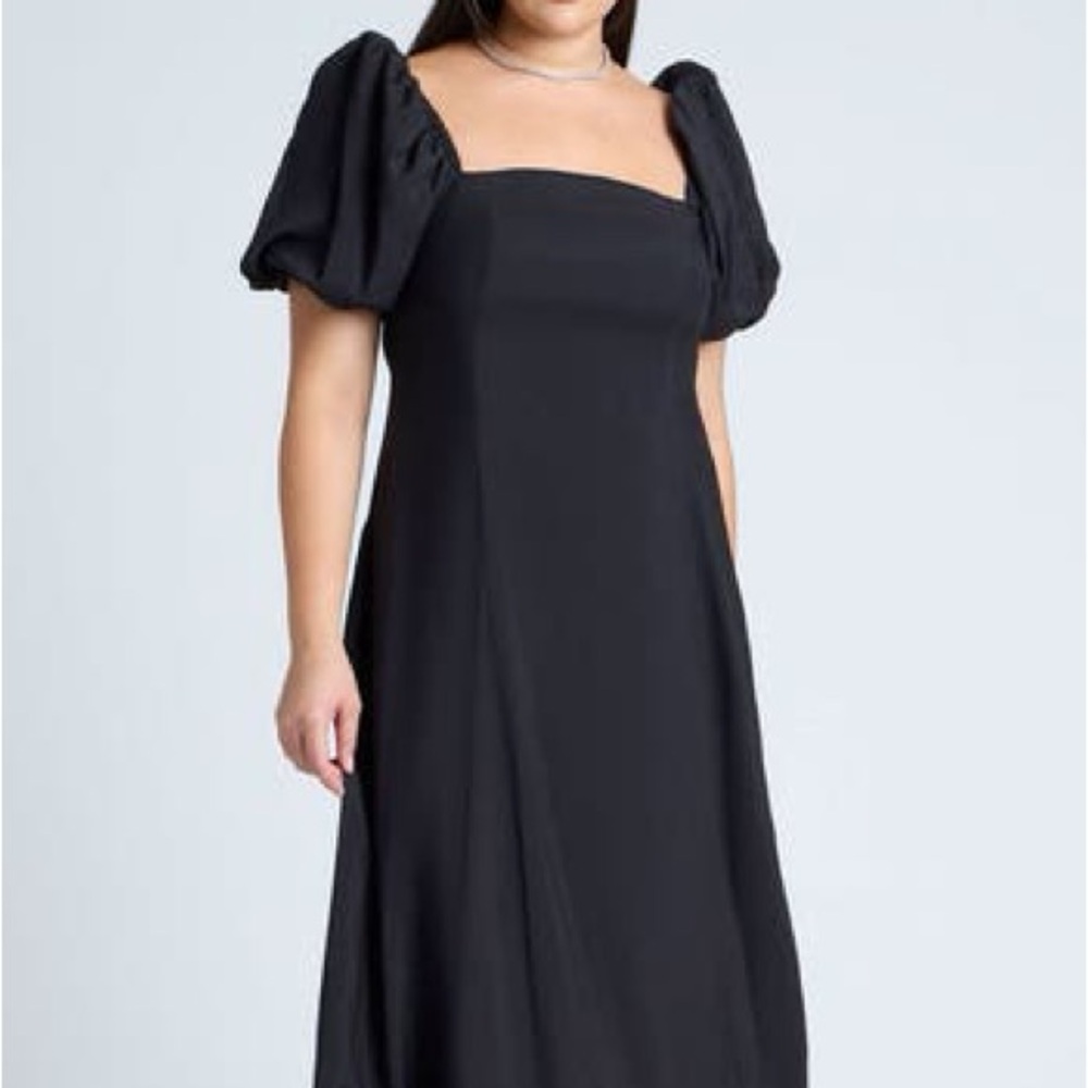Eloquii Black Puff Sleeve Midi Dress
